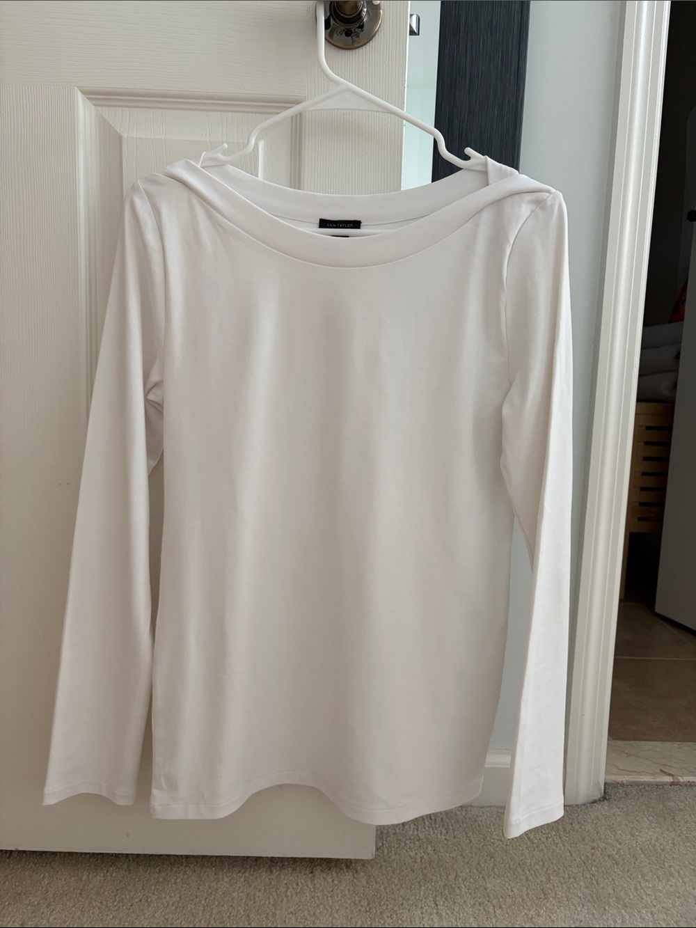 Ann Taylor White Boatneck Long-Sleeve Top